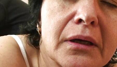 Old couple toying hairy pussy before double fucking