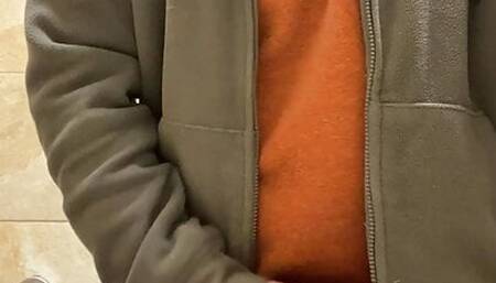 Frantically jerking my mushroom cock in public bathroom