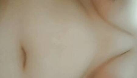 Horny slutty BBW shows her big soft belly & tits