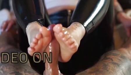 POV hot footjob in latex leggings PREVIEW