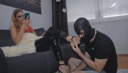 Red Black Latex Foot Domination