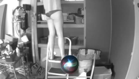 Moving some stuff around in the garage. Live-streaming In black lace panties..