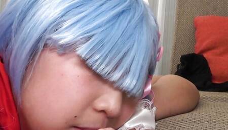 Asian girl Riho Machida in a costume fucks with a guy.