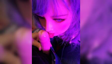 Cute doll gives a soaking blowjob