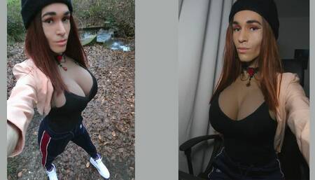 Hot crossdresser friday afternoon walk in the woods