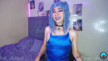 Hard fucking with a big glass dildo