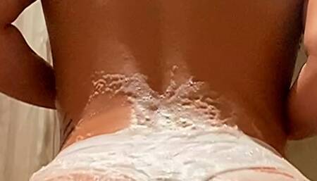 shower in white undies