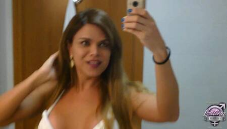 Trans pornstar Hilda Brazil selfie video on the mirror in my hotel room