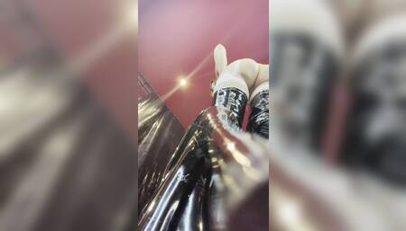 When latex gloves touch transparent leotard