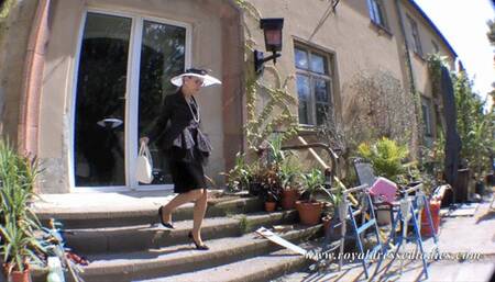 Lady plays with lush vibrator in garden Part 1