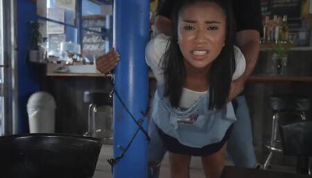 Waitress Ameena Greene getting sneakily fucked in POV