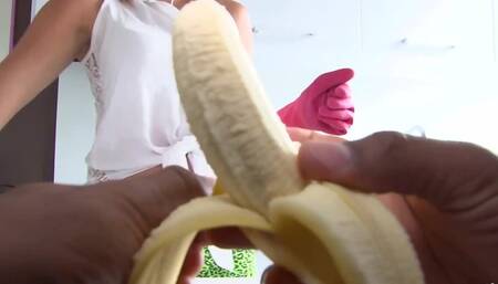 Charming girl Jenny Marin rides a black cock in POV video