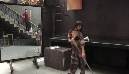 Latina girl drops her mop to be carnal with the new colleague