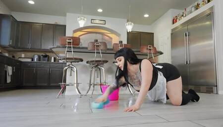 Imperious lady with short hair seduces thick and submissive maid