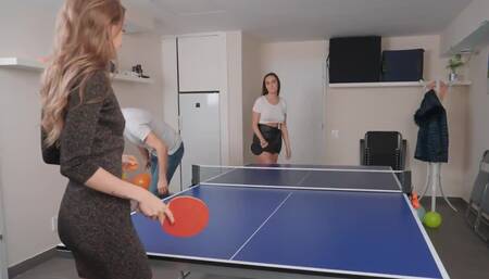Samantha Sparkle tempts Kristof Cale in the table tennis room