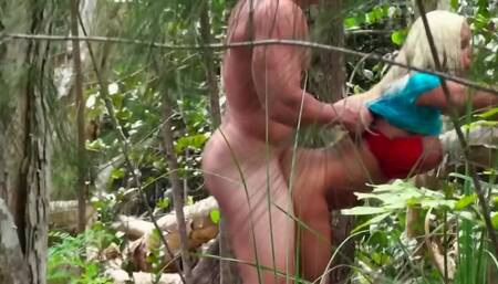 Stunning blonde Ashlee Chambers is being fucked in the woods