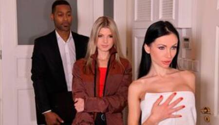 Nympho Boss Sasha Rose Gets Served Threesome by Ebony Colleague