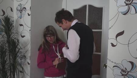 Nerdy Russian chick is giving head and then she rides it