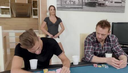 Nice teen chick takes all clothes off and stops the poker game