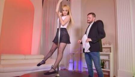 Sensual golden blonde Natasha Teen is getting drilled on stage