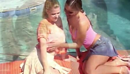 Lesbian Fun At The Poolside - Wet and wild lezzie banging
