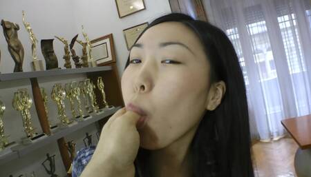 Cute skinny Asian girl ass fucked by a big cock