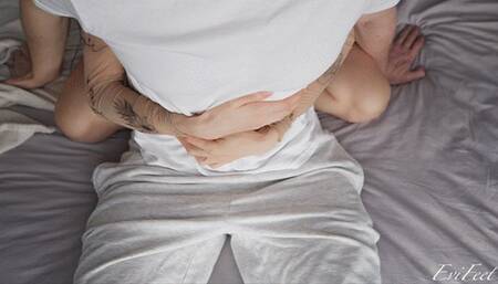 Balls massage by hand and feet