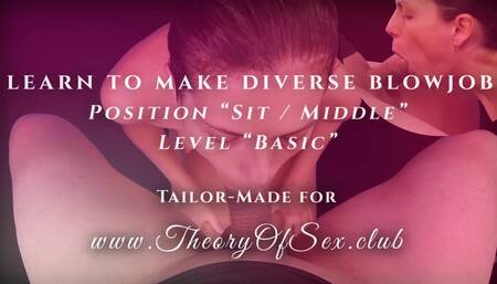 Day 1 of 9. I learn to make diverse blowjobs. Position "Sit / Middle". Behavior "Biological". Level "Basic".