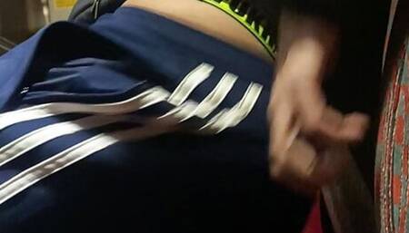 Quickly Teasing Ass in Thong on Night Bus