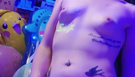 Blacklight dildo ride & cum