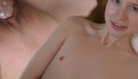 Petite redhead Thumbelina has small tits and a big shaved pussy ! 18 y.o.