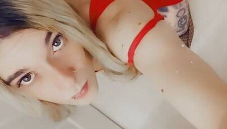 Cute Babe in Red Minidress likes to play