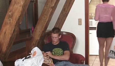 Horny girlfriends mom rides his huge dick