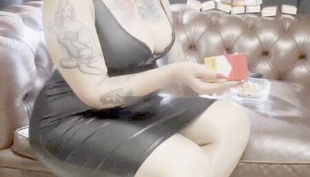 * Marlboro reds * Nose exhales *  Long Drag * Leather * High heels*