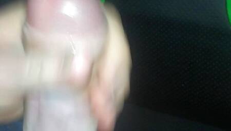 Big slow cumshot forming pool of cum