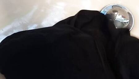 Tradesman wanking a cumming in customers black satin panties