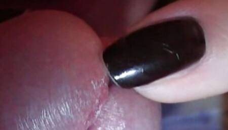Fingernail play with urethra - close up