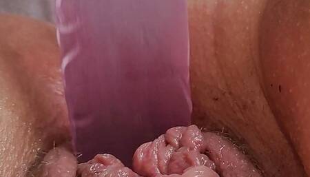 Playing with pink toy to pink pussy wet masturbation