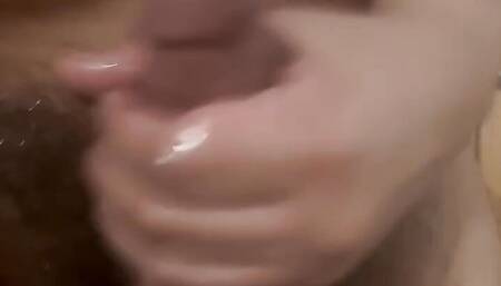 Lubing up and stroking greasy penis Part 1