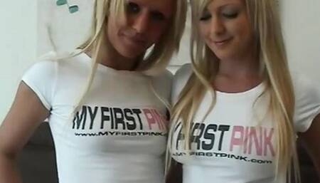 Blonde gets a pink dildo in her pussy for the first time