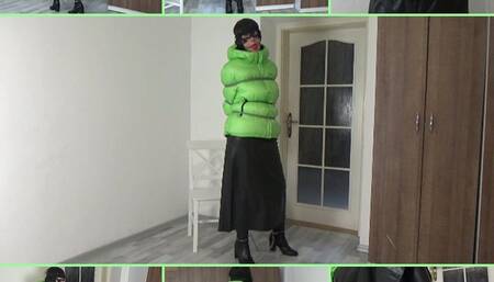 Tied up in green down jacket for you!