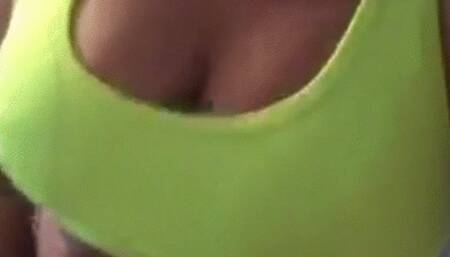 Showing off my sports bra with my phat tits