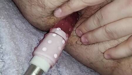 Toy in my ass jacking off with condom on