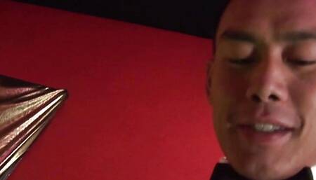 Asian man waits in room for hot blonde