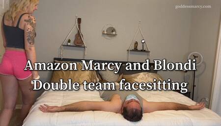 Double Amazon Facessiting: Goddess Marcy and Blondi crushing a guy