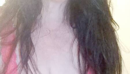 Final prep for taping, hair brushing,  applying red lipstick,  black latex gloves