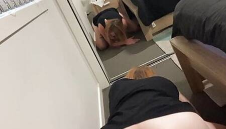 Nerdy girl in black takes it from the back