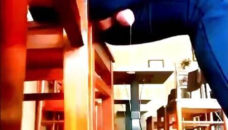 Exhibitionist Risky Hands Free Cum In a Restaurant