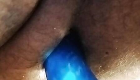 Blue dildo riding anal dildo massage
