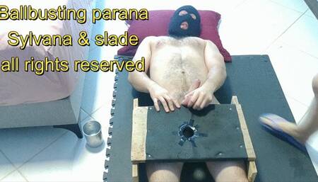 350 Foot job with blue flip flop to make him cum